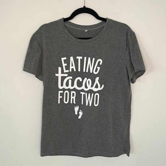 Maternity Short Sleeve T-Shirt Letter Print Eating Tacos for Two Pregnant Top M - Picture 3 of 9
